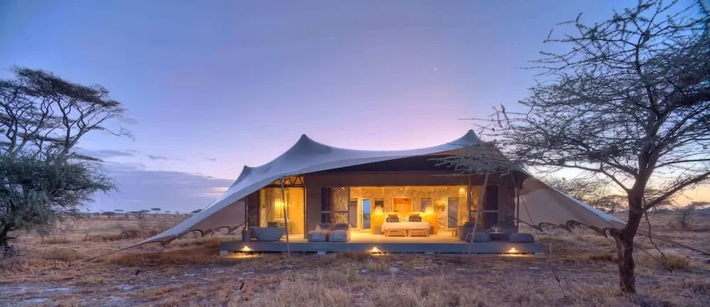 Namiri Plains safari camp at dusk in the Serengeti